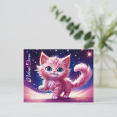 Droom roze kitten huisdieren kwekerij uniek ontwer briefkaart (Staand voorkant)