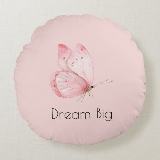Droom Roze Vlinder Rond Kussen (Voorkant)