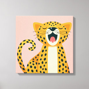 Droom Safari Dier Geeuwende Jachtluipaard Cartoon Canvas Afdruk