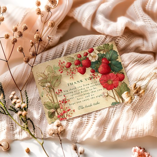 Droom Strawberry Botanicals Bruiloftsfeest Bedankkaart