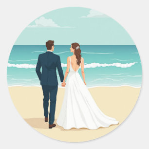 Droom van een strandhuwelijksreissticker ronde sticker