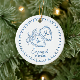 Droom Verliefd Paar Blauwe Harten Trendy Doodle Keramisch Ornament