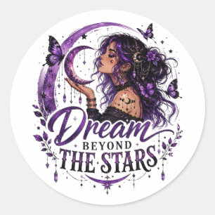 Droom voorbij de sterren Hemels paarse heks Ronde Sticker