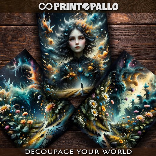 Droomachtig meisje geconfronteerd met zichzelf in  inpakpapier vel