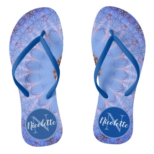 Droomachtig Monogram Blauw Mandala Monogram Teenslippers (Voetbed)