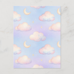 Droomachtig Pastel Wolken Sikkelmaan Patroon Briefkaart