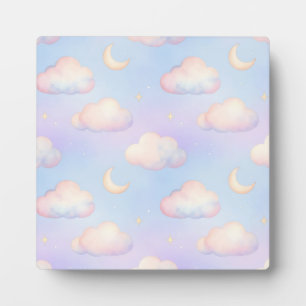 Droomachtig Pastel Wolken Sikkelmaan Patroon Fotoplaat