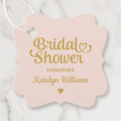 Droomachtig Roze Gouden Hart Script Bruiloftsshowe Bedankjes Labels (Voorkant)