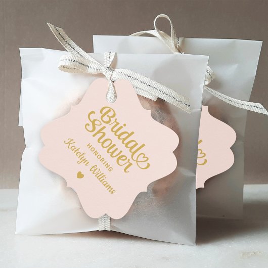 Droomachtig Roze Gouden Hart Script Bruiloftsshowe Bedankjes Labels