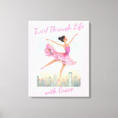 Droomachtig tollend balletdanseresje boven de stad canvas afdruk (Voorkant)