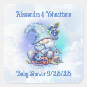 Droomachtige baby shower bosbes kabouter thema vierkante sticker