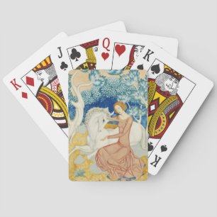 Droomachtige Blauwe Bos Eenhoorn & Meisje Kunst Pokerkaarten