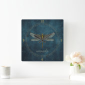 Droomachtige Donkerblauwe Hemelse Mystieke Libel Vierkante Klok (Huis)