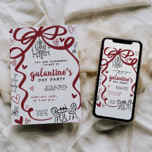 Droomachtige handgetekende Galentines-feestuitnodi