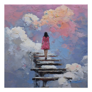 Droomachtige Meisjesbrug Treden die in Wolken Oplo Perfect Poster