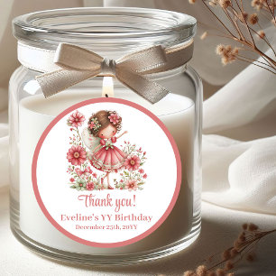 Droomachtige Roze Bloemen Meisje Verjaardag Feeën Ronde Sticker