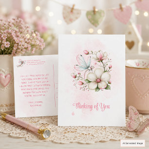 Droomachtige Roze Libel & Bloem Denk Aan Jou  Briefkaart
