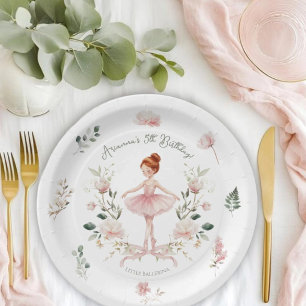 Droomachtige Roze Strik & Waterverf Ballerina Verj Papieren Bordje