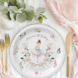 Droomachtige Roze Strik & Waterverf Ballerina Verj Papieren Bordje