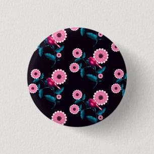 Droomachtige Roze Vogel Bloemige Botanische Ontwer Ronde Button 3,2 Cm