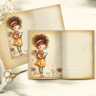 Droomachtige Verlegen Meisje Vintage Junk Journaal