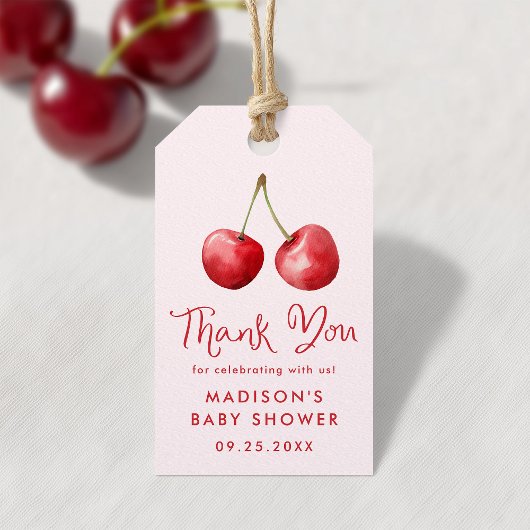 Droomachtige Waterverf Kersen Baby Shower Cadeaulabel