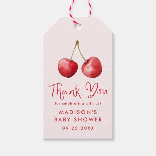 Droomachtige Waterverf Kersen Baby Shower Cadeaulabel (Voorkant)