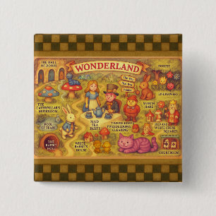 Droombeeld Alice Avonturen in Wonderland Kaart Vierkante Button 5,1 Cm