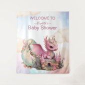Droombeeld Aquarel Roze Draak Baby Shower Wandkleed (Voorkant)
