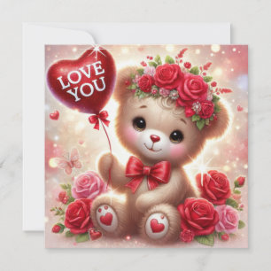 Droombeeld Valentijnsdag teddybeer met rood hart Feestdagenkaart