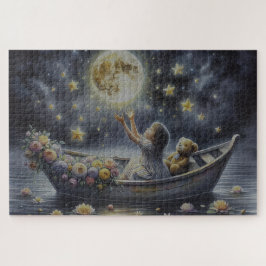 Droombeeld van een grillig meisje op de maan legpuzzel