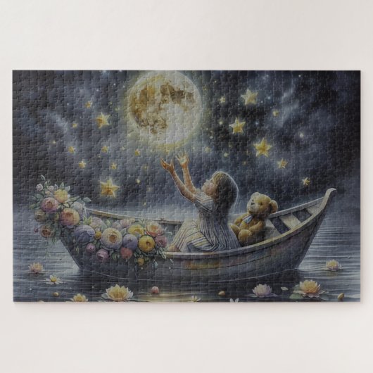 Droombeeld van een grillig meisje op de maan legpuzzel (Horizontaal)