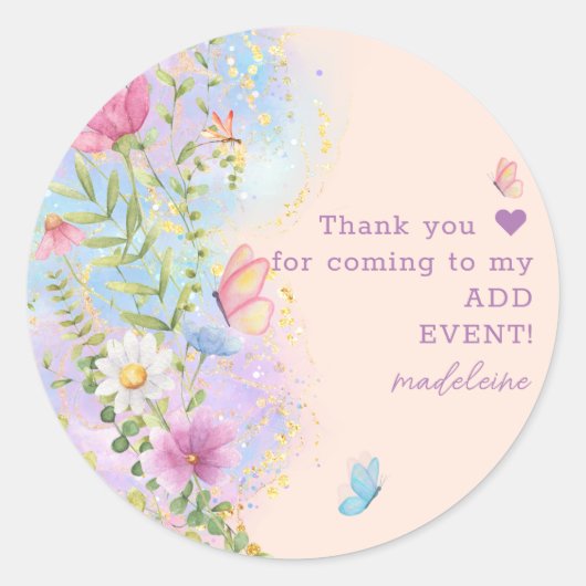 Droombeeld Wilde Bloemen Bloementuin Bruidsdiner Ronde Sticker (Voorkant)