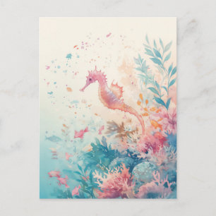 Droombeeldige Aquarel Zeepaardje Koraalrif Briefkaart