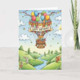 Droombeeldige Hete Luchtballon Bos Verjaardagskaar Kaart