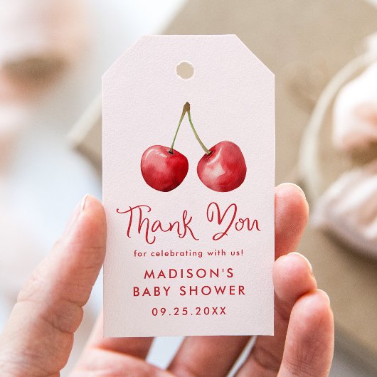 Droombeeldige Waterverf Kersen Baby Shower Cadeaulabel