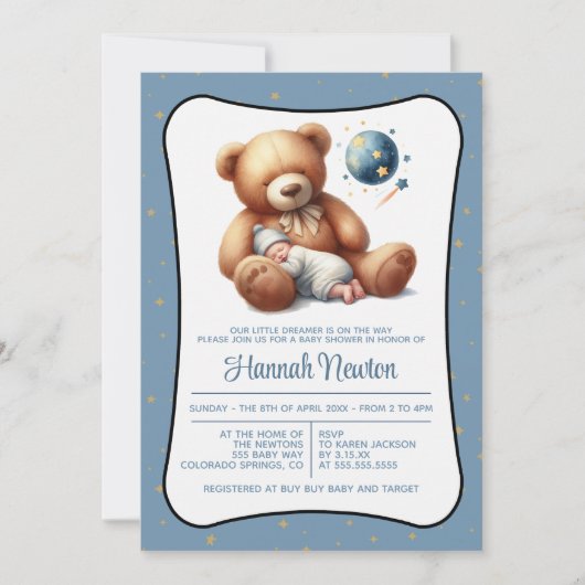 Droombeer babyshower uitnodiging (Voorkant)