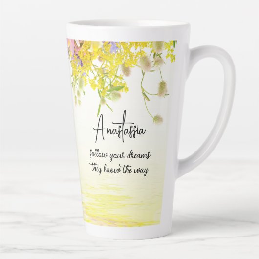 Droombestrijder met kat | Volg uw dromen Latte Mok (Rechts)