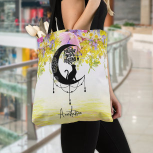 Droombestrijder met kat Volg uw dromen Tote Bag