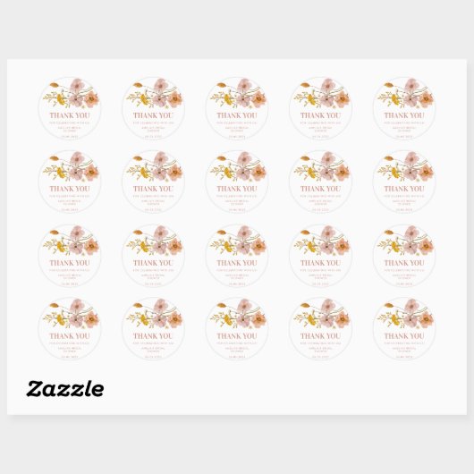 Droombloemen, Boheemse Bloemen Ronde Sticker (Vel)