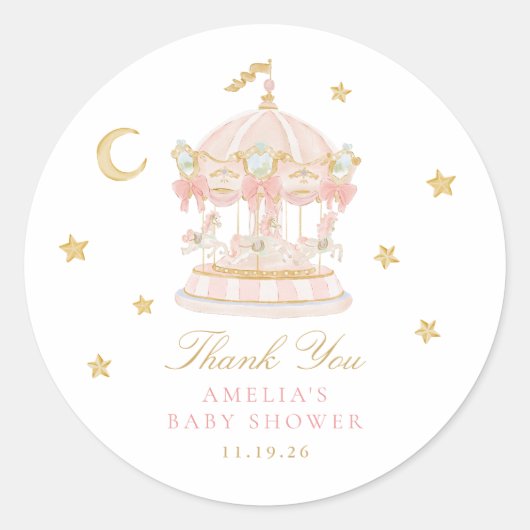 Droomcarrousel Baby Shower Bedankt Sticker (Voorkant)