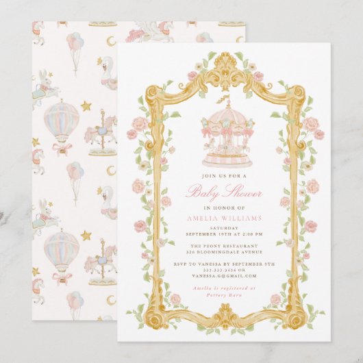 Droomcarrousel Baby Shower Uitnodiging (Voorkant / Achterkant)
