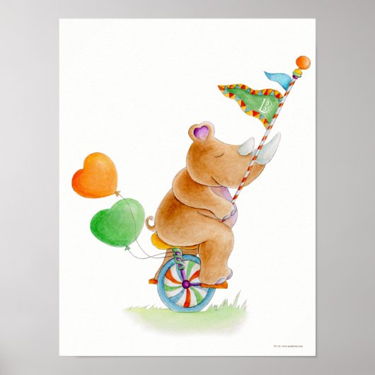 Droomcircus eenwieler neushoorn kinderkamer poster (Voorkant)