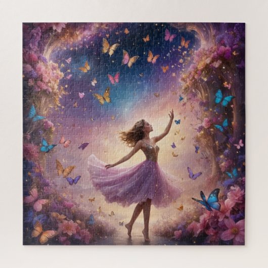 Droomdanseres met vlinders en bloemen legpuzzel (Verticaal)