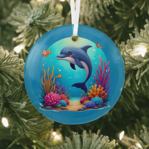 Droomdolfijn in Levendige Koraalrif Glas Ornament