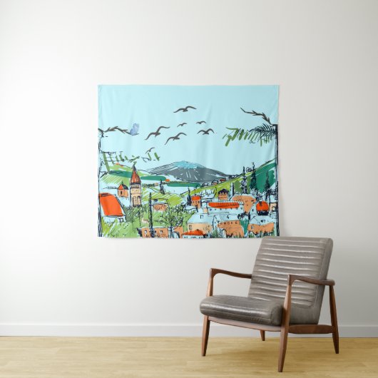 Droomdorps Landschapsillustratie Wandkleed (In Situ (horizontaal))