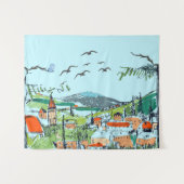Droomdorps Landschapsillustratie Wandkleed (Voorkant (horizontaal))