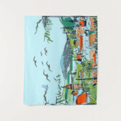 Droomdorps Landschapsillustratie Wandkleed (Voorkant)