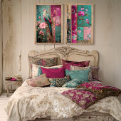 Droomdynastie, Vogel- en bloemenpatchworkcollage Tissuepapier