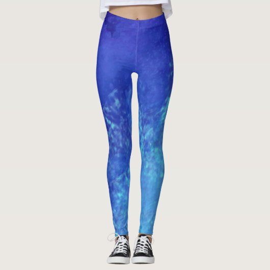 Droomeffect verf spatten wolken Blauw Leggings (Voorkant)
